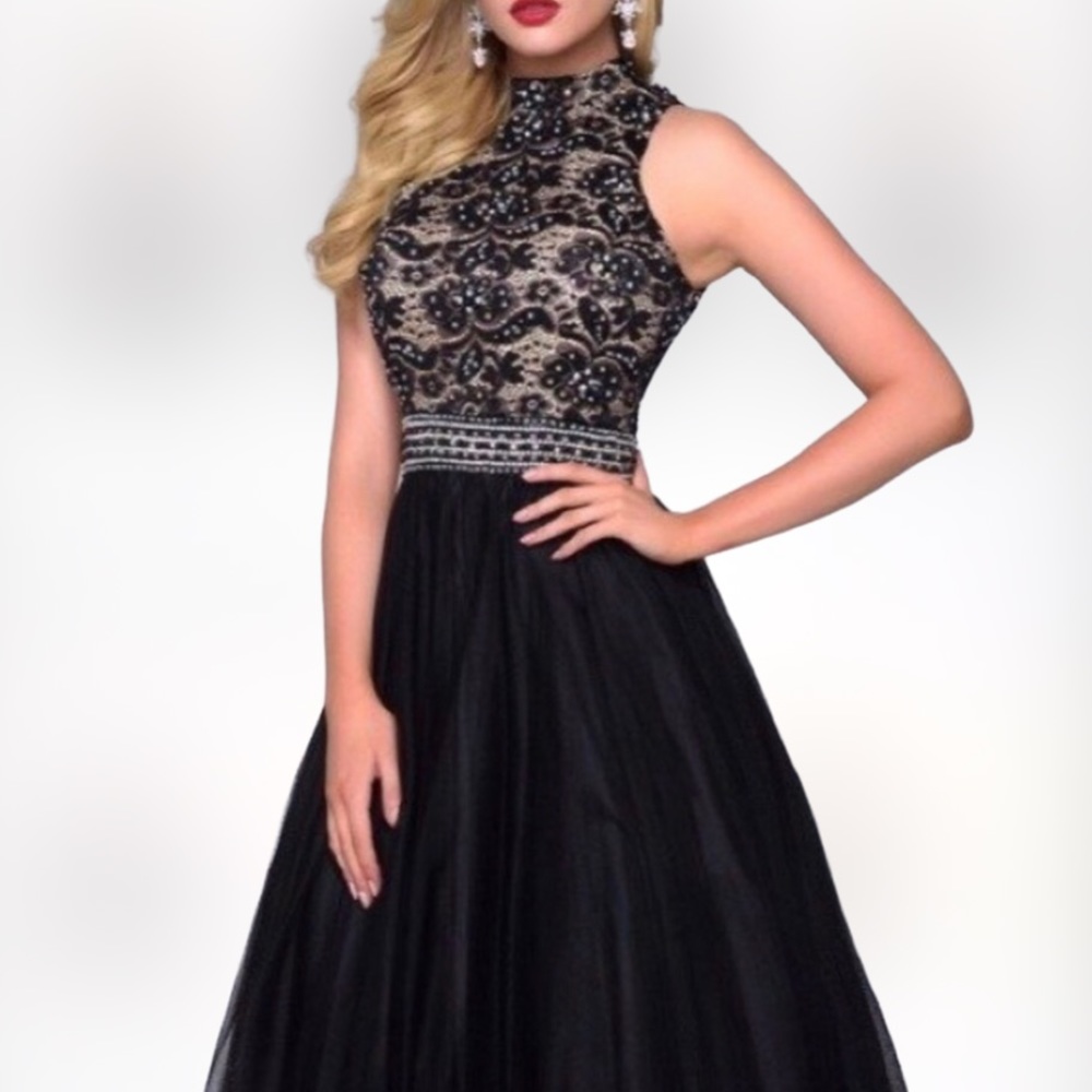 Nina Canacci Enchanting High Neck Sleeveless Black Ball Gown Dress #1247 Size 18